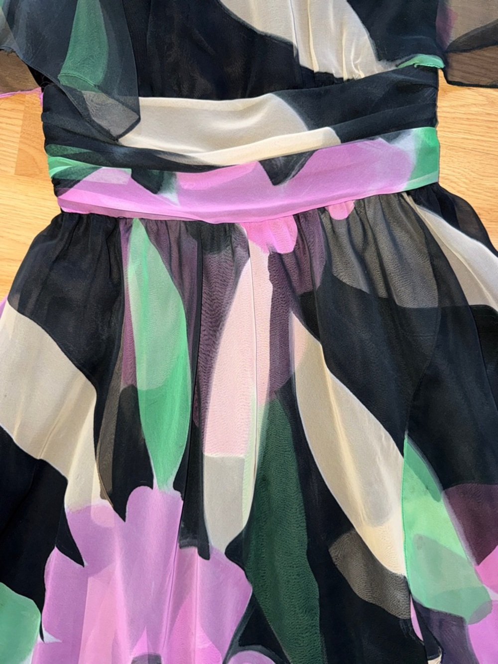 Vintage A.J. Bari Floral Chiffon Midi Dress Black Lavender Green Size 6 1980s - Picture 7 of 16